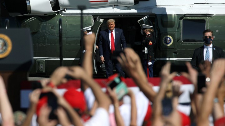 U.S. President Donald Trump arrives at a Make America Great Again campaign rally on October 19, 2020 in Prescott, Arizona. Photo by Caitlin O'Hara/Getty Images