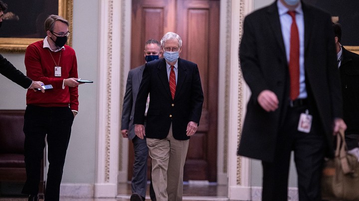 U.S. Senate Majority Leader Mitch McConnell (R-KY) arrives on Capitol Hill on December 20, 2020 in Washington, DC. Photo by Tasos Katopodis/Getty Images