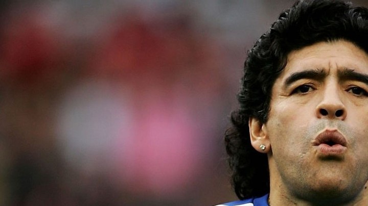 Diego Maradona of the Rest of the World during the Soccer Aid football match, which sees an England team (captained by Robbie Williams) take on the Rest of World team (captained by Gorden Ramsay) in aid of UNICEF, at the Old Trafford football ground on May 27, 2006 in Manchester, England. Photo by Matthew Lewis/Getty Images