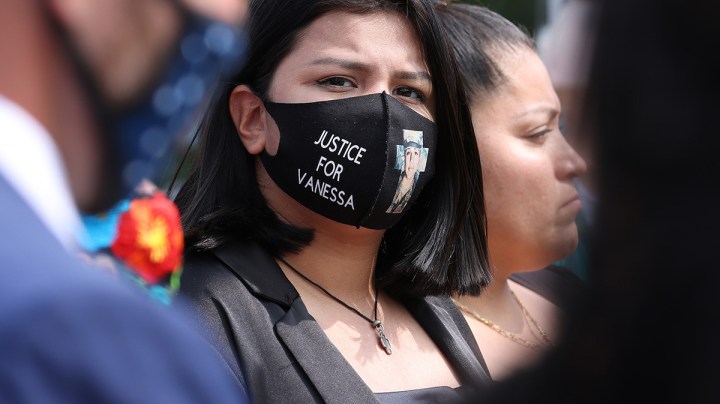 Lupe Guillen, sister of 20-year-old murder victim U.S. Army Private First Class Vanessa Guillen, speaks outside the U.S. Capitol as her mother Gloria looks on September 16, 2020 in Washington, DC. Photo by Win McNamee/Getty Images