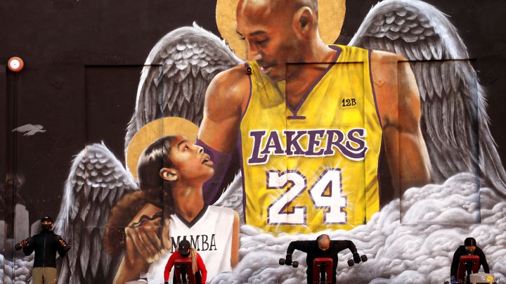 Hardcore Fitness Bootcamp 400 W. Pico Blvd., Los Angeles People work out on the sidewalk at Hardcore Fitness Bootcamp against a mural memorializing Kobe and Gianna Bryant in downtown Los Angeles. Hardcore Fitness Bootcamp is located at 400 W. Pico Blvd. The workout happens on the Grand Avenue side of the gym. The mural is by Sloe Motions. (Genaro Molina / Los Angeles Times via Getty Images)