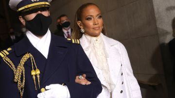 Jennifer Lopez is escorted to the inauguration of U.S. President-elect Joe Biden on the West Front of the U.S. Capitol on January 20, 2021 in Washington, DC. Photo by Win McNamee/Getty Images
