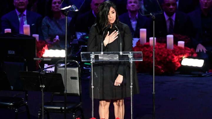 Vanessa Bryant speaks during The Celebration of Life for Kobe & Gianna Bryant at Staples Center on February 24, 2020 in Los Angeles, California. (Photo by Kevork Djansezian/Getty Images)