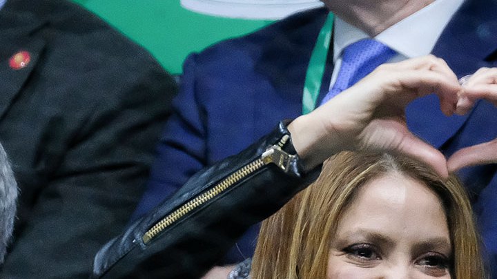 Musician Shakira and football player Gerard Pique watch the 2019 Davis Cup final match between Rafael Nadal of Spain and Denis Shapovalov of Canada at La Caja Magica on November 24, 2019 in Madrid, Spain. (Photo by Oscar Gonzalez/NurPhoto via Getty Images)