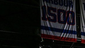 New York Islanders and the Philadelphia Flyers stand during the National Anthem at Nassau Coliseum on March 18, 2021 in Uniondale, New York. Philadelphia Flyers defeated the New York Islanders 4-3. Photo by Mike Stobe/NHLI via Getty Images