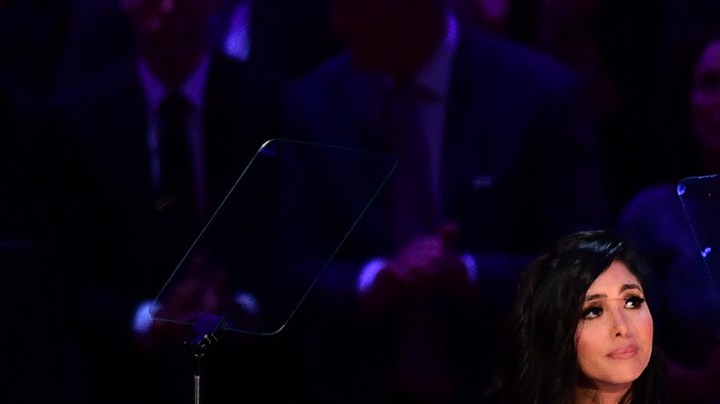 Kobe Bryant's wife Vanessa Bryant speaks during the "Celebration of Life for Kobe and Gianna Bryant" service at Staples Center in Downtown Los Angeles on February 24, 2020. Photo by FREDERIC J. BROWN/AFP via Getty Images