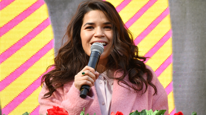 Actress America Ferrera speaks onstage during Joy To The Polls at Lucky Shoals Park on December 19, 2020 in Norcross, Georgia. Photo by Paras Griffin/Getty Images