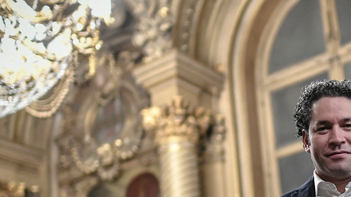 Venezuelan conductor and director of Los Angeles' Philharmonic Orchestra Gustavo Dudamel, newly appointed Paris Opera's music director, poses during a photo session at the Palais Garnier in Paris on April 15, 2021. Photo by STEPHANE DE SAKUTIN/AFP via Getty Images