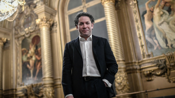 Venezuelan conductor and director of Los Angeles' Philharmonic Orchestra Gustavo Dudamel, newly appointed Paris Opera's music director, poses during a photo session at the Palais Garnier in Paris on April 15, 2021. Photo by STEPHANE DE SAKUTIN/AFP via Getty Images