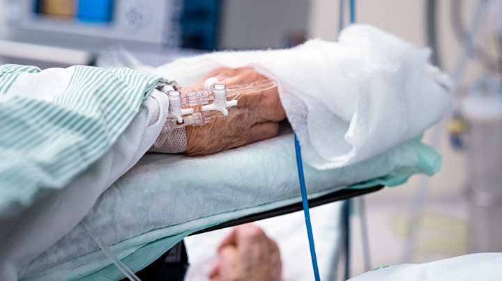 Elderly Patient in hospital bed during an epidemic outbreak of covid 19 virus outbreak. Photo by HRAUN/Getty Images