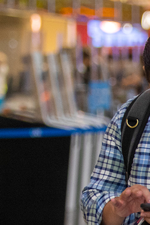 A traveler waits in line at LAX on Friday, April 2, 2021 in Los Angeles, CA. Francine Orr/ Los Angeles Times via Getty Images
