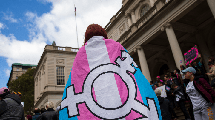 L.G.B.T. activists and their supporters rally in support of transgender people on the steps of New York City Hall, October 24, 2018 in New York City. Photo by Drew Angerer/Getty Image