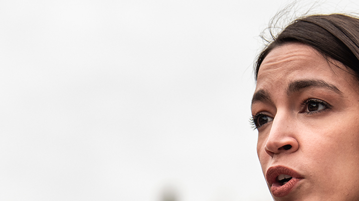 Representative Alexandria Ocasio Cortez (D-NY) speaks at a press conference at Corona Plaza in Queens on April 14, 2020 in New York City. Photo by Scott Heins/Getty Images