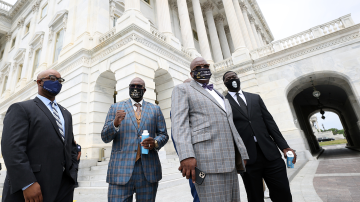 Members of George Floyd's family leave the U.S. Capitol following a meeting with Speaker of the House Nancy Pelosi (D-CA) on the one-year anniversary of George Floyd's death, May 25, 2021 in Washington, DC. Photo by Kevin Dietsch/Getty Images