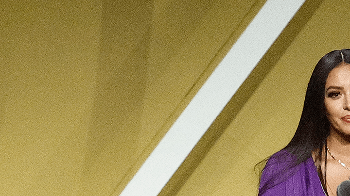 Vanessa Bryant speaks on behalf of Class of 2020 inductee, Kobe Bryant alongside presenter Michael Jordan during the 2021 Basketball Hall of Fame Enshrinement Ceremony at Mohegan Sun Arena on May 15, 2021 in Uncasville, Connecticut. Photo by Maddie Meyer/Getty Images