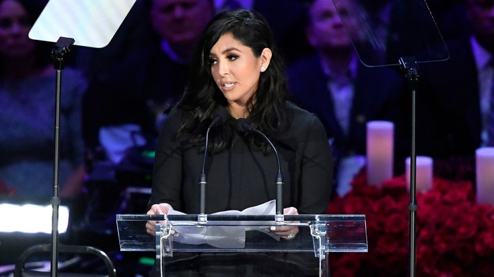 Vanessa Bryant speaks during The Celebration of Life for Kobe & Gianna Bryant at Staples Center on February 24, 2020 in Los Angeles, California. Photo by Kevork Djansezian/Getty Images