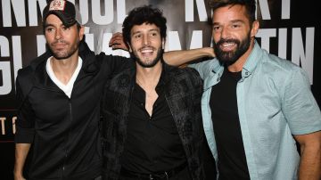 WEST HOLLYWOOD, CALIFORNIA - MARCH 04: (L-R) Enrique Iglesias, Sebastián Yatra and Ricky Martin hold a press conference at Penthouse at the London West Hollywood on March 4, 2020 in West Hollywood, California.