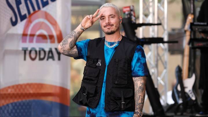 NEW YORK, NEW YORK - AUGUST 27: J Balvin performs on NBC's "Today" at Rockefeller Plaza on August 27, 2021 in New York City. (Photo by Michael Loccisano/Getty Images)