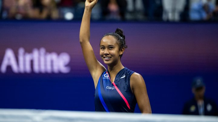 NEW YORK, NEW YORK - SEPTEMBER 09: Leylah Fernandez of Canada celebrates her victory over Aryna Sabalenka of Belarus in the semifinals of the women's singles of the US Open at the USTA Billie Jean King National Tennis Center on September 09, 2021 in New York City. (Photo by TPN/Getty Images)