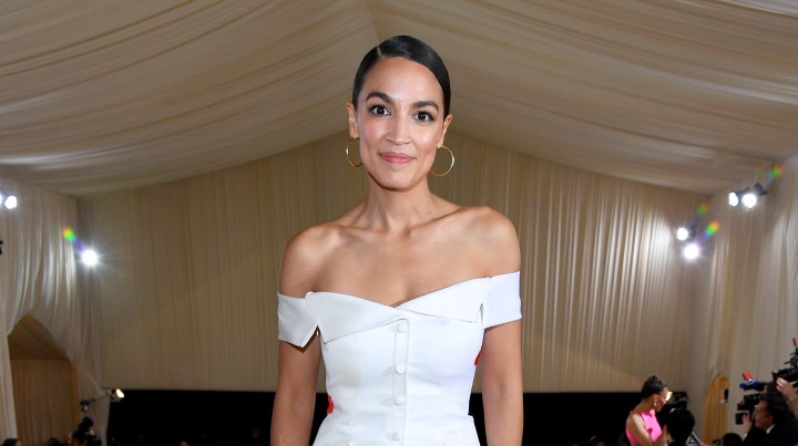 NEW YORK, NEW YORK - SEPTEMBER 13: Alexandria Ocasio-Cortez attends The 2021 Met Gala Celebrating In America: A Lexicon Of Fashion at Metropolitan Museum of Art on September 13, 2021 in New York City. (Photo by Kevin Mazur/MG21/Getty Images For The Met Museum/Vogue)