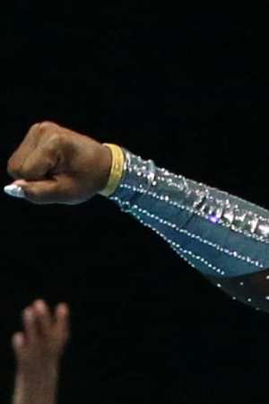 LOS ANGELES, CALIFORNIA - SEPTEMBER 25: Simone Biles performs during the Gold Over America Tour at Staples Center on September 25, 2021 in Los Angeles, California.