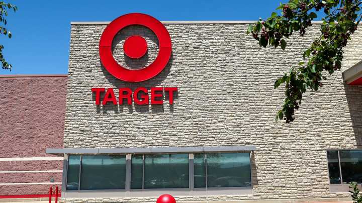 The bullseye logo is seen on the outside of a Target store