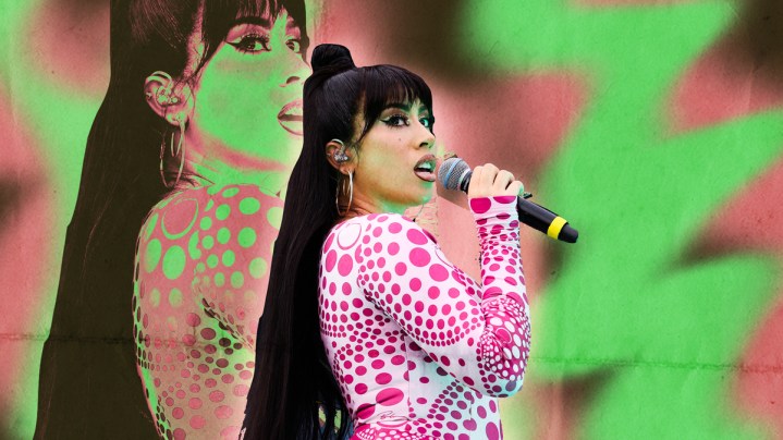 Kali Uchis performs on stage during Rolling Loud at Hard Rock Stadium on July 24, 2021 in Miami Gardens, Florida. Photo by Rich Fury/Getty Images. Art by Stephany Torres for Remezcla