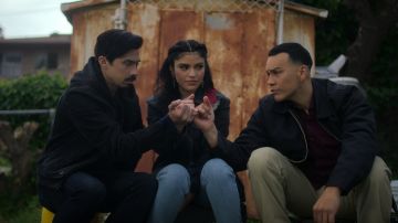 Gentefied Season 2 (L-R). Carlos Santos as Chris, Karrie Martin as Ana, JJ Soria as Erik, in Gentefied Season 2.
