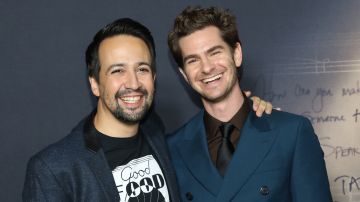 NEW YORK, NEW YORK - NOVEMBER 15: (L-R) Lin-Manuel Miranda and Andrew Garfield attend Netflix's "tick, tick...BOOM!" New York premiere at Schoenfeld Theater on November 15, 2021 in New York City.