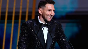 PARIS, FRANCE - NOVEMBER 29: Lionel Messi (ARG / PSG) is awarded with his seventh Ballon D'Or award during the Ballon D'Or Ceremony at Theatre du Chatelet on November 29, 2021 in Paris, France.