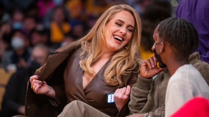 Los Angeles, CA - October 19: Singer Adele attends a game between the Golden State Warriors and the Los Angeles Lakers on October 19, 2021 at STAPLES Center in Los Angeles.