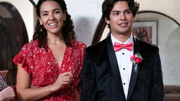 Cobra Kai. (L to R) Rose Bianco as Rosa, Vanessa Rubio as Carmen, Xolo Maridueña as Miguel Diaz in Cobra Kai. Cr. Curtis Bonds Baker/Netflix © 2021
