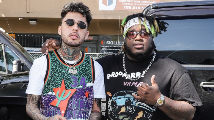 MIAMI, FL - MARCH 10: Dalex and Sech arrive at I Heart Latino And Tu 94.9 At The 2019 Calle Ocho Festival on March 10, 2019 in Miami, Florida.