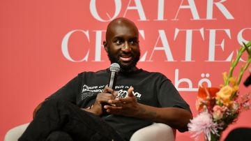 DOHA, QATAR - NOVEMBER 04: Virgil Abloh (pictured), Samir Bantal, Director of AMO, the research and design branch of OMA, and Rosanne Somerson, President Emerita of Rhode Island School of Design and Principal of Somerson Studio, participate in a public talk during #QatarCreates on November 4, 2021 at the National Museum of Qatar in Doha. #QatarCreates is a cultural celebration connecting the fields of art, fashion, and design through a diverse program of exhibitions, awards, public talks, and special events, all taking place in the heart of Doha.