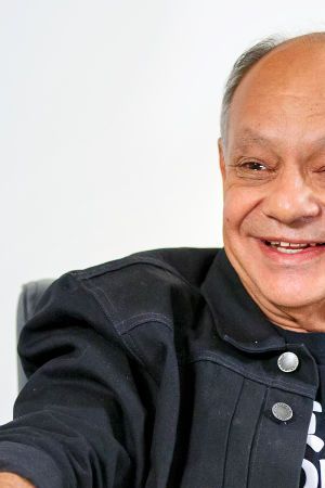 LOS ANGELES, CA - APRIL 17: Kerri Doherty of "The IMDb Show" lounges with Cheech and Chong at the Grammy Museum in Los Angeles to help them celebrate the 40th anniversary of the comedy duos' stoner classic "Up in Smoke"on April 17 2018 in Los Angeles, California. (Photo by Rich Polk/Getty Images for IMDb)