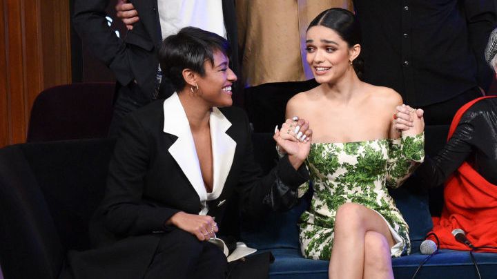 LOS ANGELES, CALIFORNIA - DECEMBER 06: Ariana DeBose, Rachel Zegler and Rita Moreno attend SiriusXM's Town Hall with the Cast of "West Side Story" Hosted By SiriusXM's Jess Cagle at the SiriusXM Studios on December 06, 2021 in Los Angeles, California. (Photo by Vivien Killilea/Getty Images for SiriusXM)