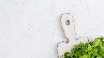 Cilantro on cutting board