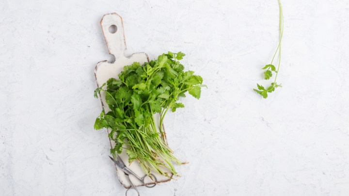 Cilantro on cutting board