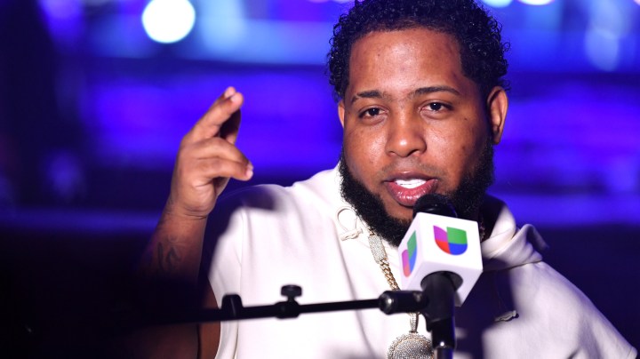 CORAL GABLES, FLORIDA - JULY 19:  Chimbala attends Premios Juventud 2021 - rehearsals - day 1 at Watsco Center on July 19, 2021 in Coral Gables, Florida. (Photo by Jason Koerner/Getty Images for Univision)