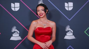 LAS VEGAS, NV - NOVEMBER 18: Singer and presenter Angela Aguilar poses for picture in the press room during the 22nd Annual Latin GRAMMY Awards at MGM Grand Garden Arena on November 18, 2021 in Las Vegas, Nevada. (Photo by Omar Vega/FilmMagic)