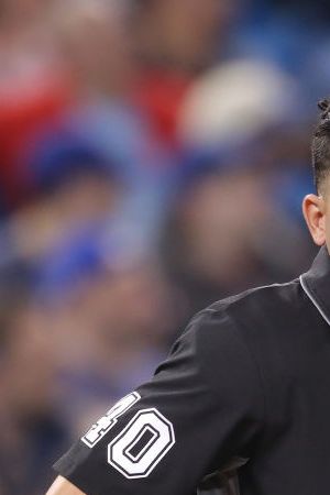 TORONTO, ON - MAY 22: Home plate umpire Roberto Ortiz #40 looks on during the Toronto Blue Jays MLB game against the Boston Red Sox at Rogers Centre on May 22, 2019 in Toronto, Canada. (Photo by Tom Szczerbowski/Getty Images)