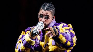 LOS ANGELES, CALIFORNIA - FEBRUARY 24: Bad Bunny performs at Crypto.com Arena on February 24, 2022 in Los Angeles, California. (Photo by Timothy Norris/Getty Images)_Safaera