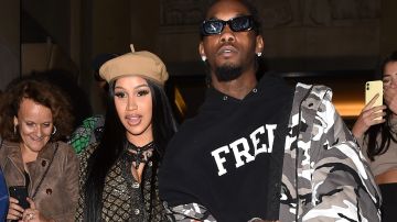 PARIS, FRANCE - SEPTEMBER 30: Cardi B and Offset are seen leaving Giraffe restaurant on September 30, 2021 in Paris, France. (Photo by Neil Warner/MEGA/GC Images)