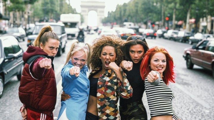 English pop group The Spice Girls, Paris, September 1996. Left to right: Melanie Chisholm, Emma Bunton, Melanie Brown, Victoria Beckham and Geri Halliwell aka Sporty, Baby, Scary, Posh and Ginger Spice. (Photo by Tim Roney/Getty Images)