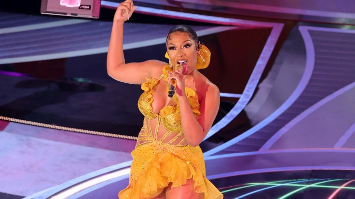 HOLLYWOOD, CALIFORNIA - MARCH 27: Megan Thee Stallion performs onstage during the 94th Annual Academy Awards at Dolby Theatre on March 27, 2022 in Hollywood, California. (Photo by Neilson Barnard/Getty Images)