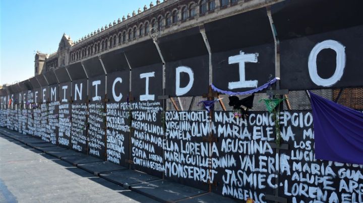 MEXICO CITY, MEXICO - MARCH 07: Metal retaining walls were painted by women before the feminist march on Monday on March 7, 2021 in Mexico City, Mexico. (Photo by Medios y Media/Getty Images)