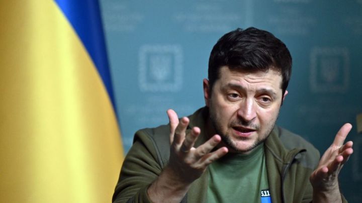 Ukrainian President Volodymyr Zelensky speaks during a press conference in Kyiv on March 3, 2022. - Ukraine President Volodymyr Zelensky called on the West on March 3, 2022, to increase military aid to Ukraine, saying Russia would advance on the rest of Europe otherwise. "If you do not have the power to close the skies, then give me planes!" Zelensky said at a press conference. "If we are no more then, God forbid, Latvia, Lithuania, Estonia will be next," he said, adding: "Believe me." (Photo by Sergei SUPINSKY / AFP) (Photo by SERGEI SUPINSKY/AFP via Getty Images)
