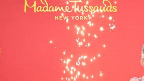 NEW YORK, NEW YORK - APRIL 19: Bad Bunny (C) reveals wax figures for Madame Tussauds New York and Madame Tussauds Orlando at Madame Tussauds on April 19, 2022 in New York City. (Photo by Jamie McCarthy/Getty Images for Madame Tussauds New York)