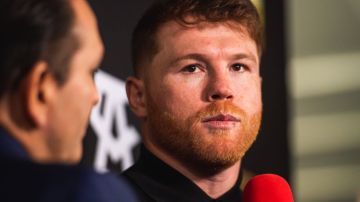SAN DIEGO, CA - MARCH 02: Boxer Canelo Alvarez speaks with the media following at the press conference announcing the May 7th Canelo Alvarez v Dmitry Bivol fight at the Sheraton Hotel on March 2, 2022 in San Diego, California. (Photo by Matt Thomas/Getty Images) ***Local Caption***