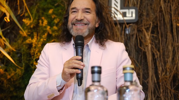 MEXICO CITY, MEXICO - MARCH 09: Marco Antonio Solis 'El Buki' reacts during a launch event of the tequila "Tesoro Azul" by Marco Antonio Solis on March 9, 2022 in Mexico City, Mexico. (Photo by Medios y Media/Getty Images)